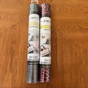2 new & sealed rolls of iron on foil the paper studio animal print & scales
